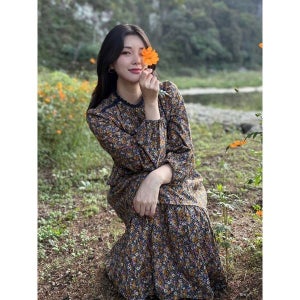 [써스데이아일랜드]  기모패턴 롱 티어드 원피스(T238MOP237W)