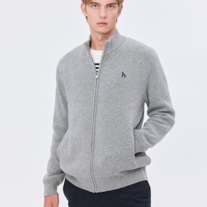 [헤지스 남성] [스테디셀러] 그레이 짜임 울혼방 집업니트 WHSW4D321G2