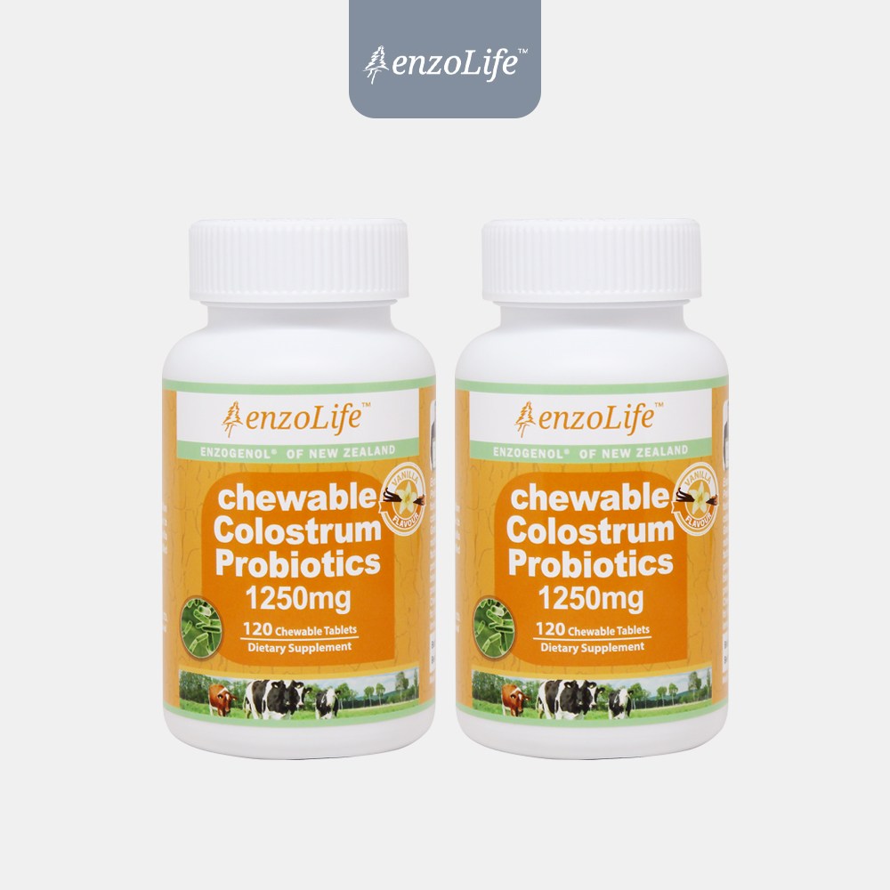 <b>엔조라이프</b> 씹어먹는 초유 프로바이오틱스 1250mg - Vanilla 120ct 2개 세트