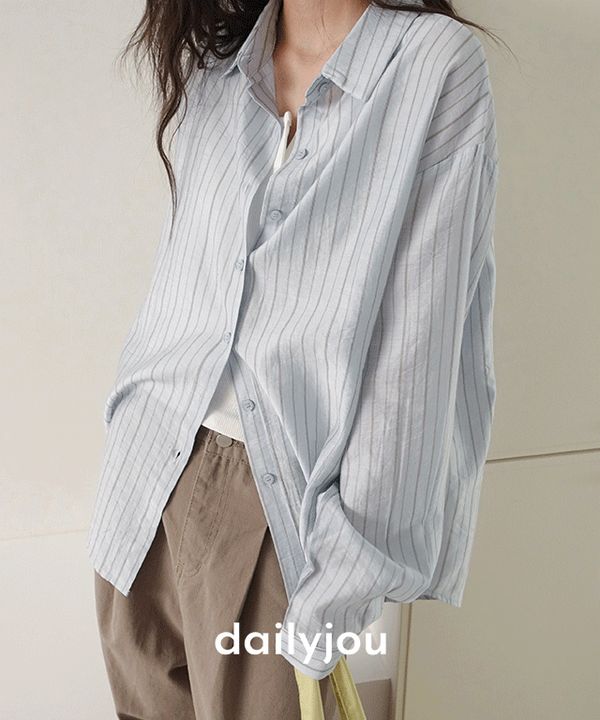 내일도착 셔츠/남방 [1천장판매/MADE] 루핀 텐셀 스트라이프 오버핏 셔츠