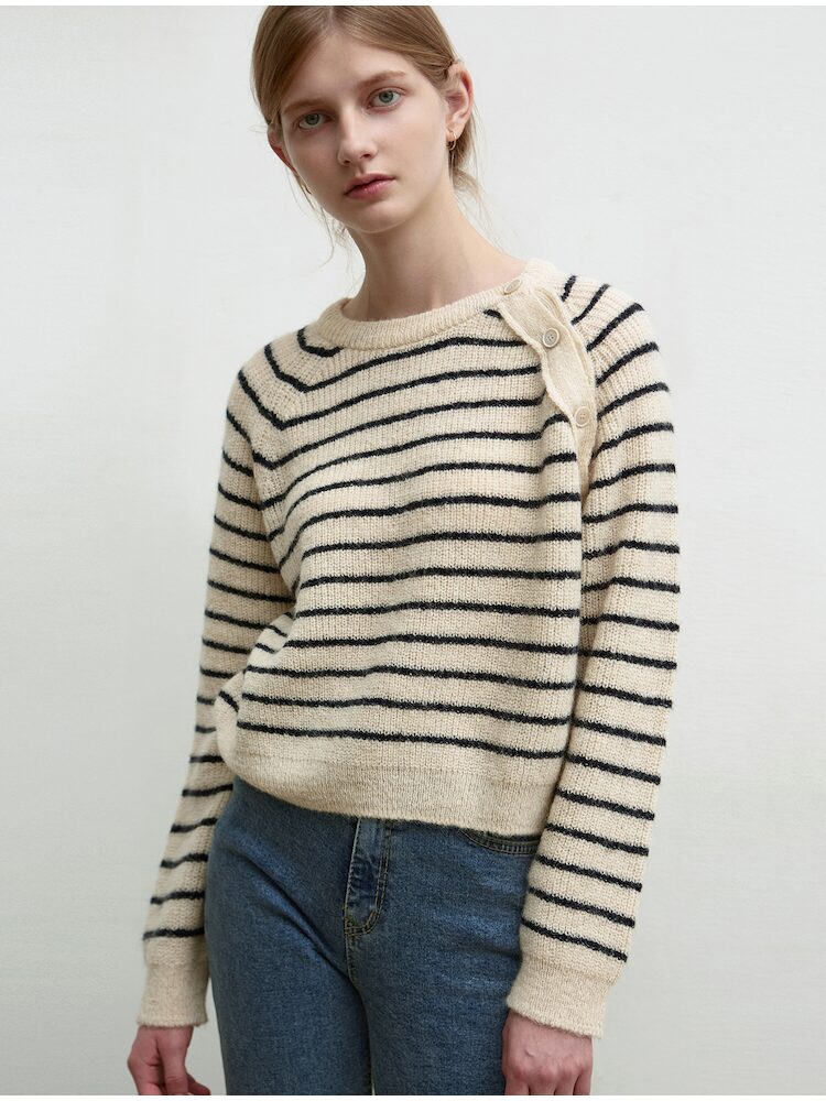 [닉 앤 니콜] STRIPE BUTTON SWEATER_BEIGE 베이지 FW96