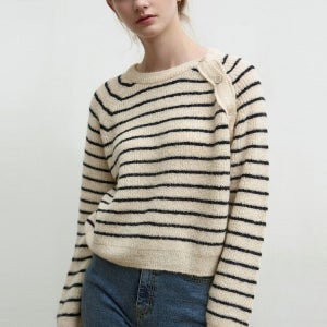 [닉 앤 니콜] STRIPE BUTTON SWEATER_BEIGE 베이지 FW96