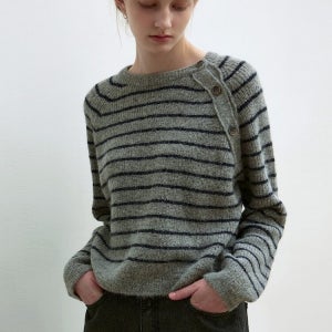 [닉 앤 니콜] STRIPE BUTTON SWEATER_GRAY 회색(앤틱실버) FW94