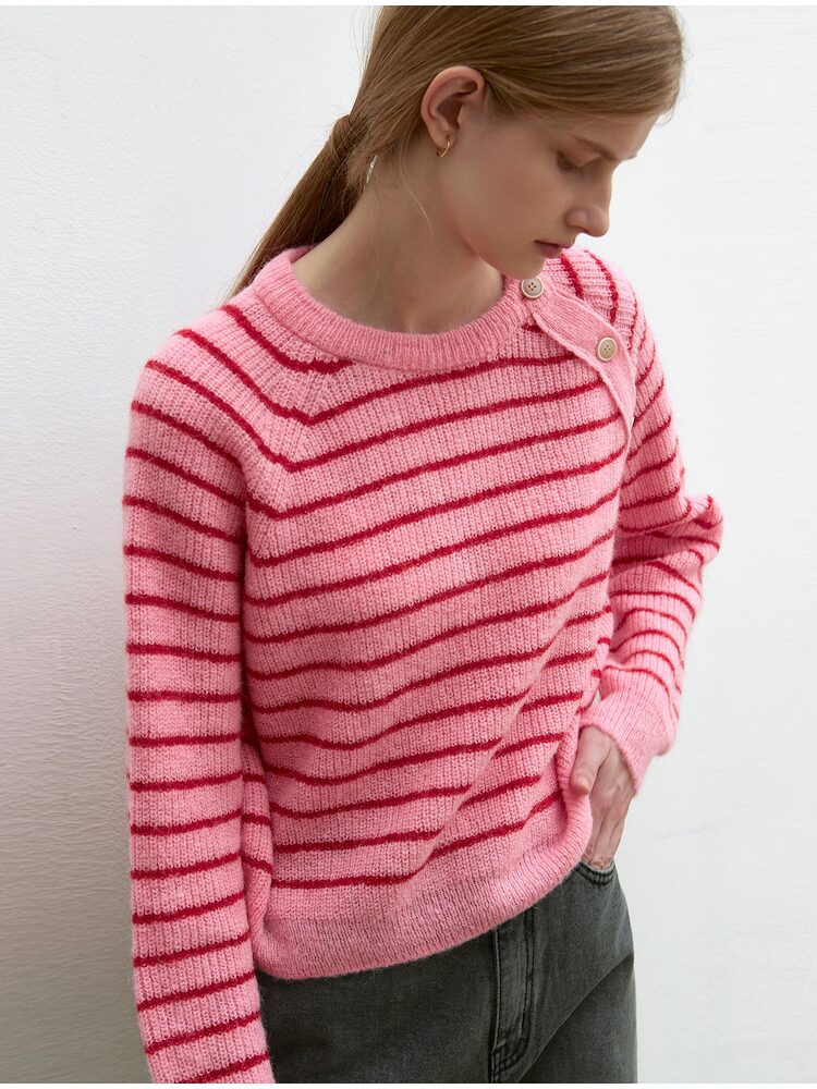 [닉 앤 니콜] STRIPE BUTTON SWEATER_PINK 분홍 FW95