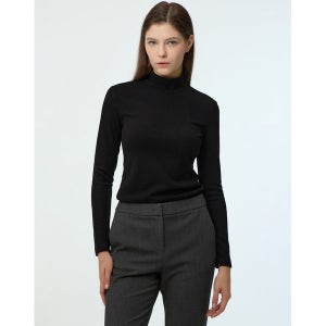 헤지스레이디스 헤지스 여성 24FW 스테디셀러블랙 로고 자수 골지 하이넥 슬림핏 WSTS4D915BK