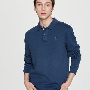 헤지스 남성 헤지스 25FW 다크블루 긴팔 피케 폴로 셔츠 HZTS5D431B3