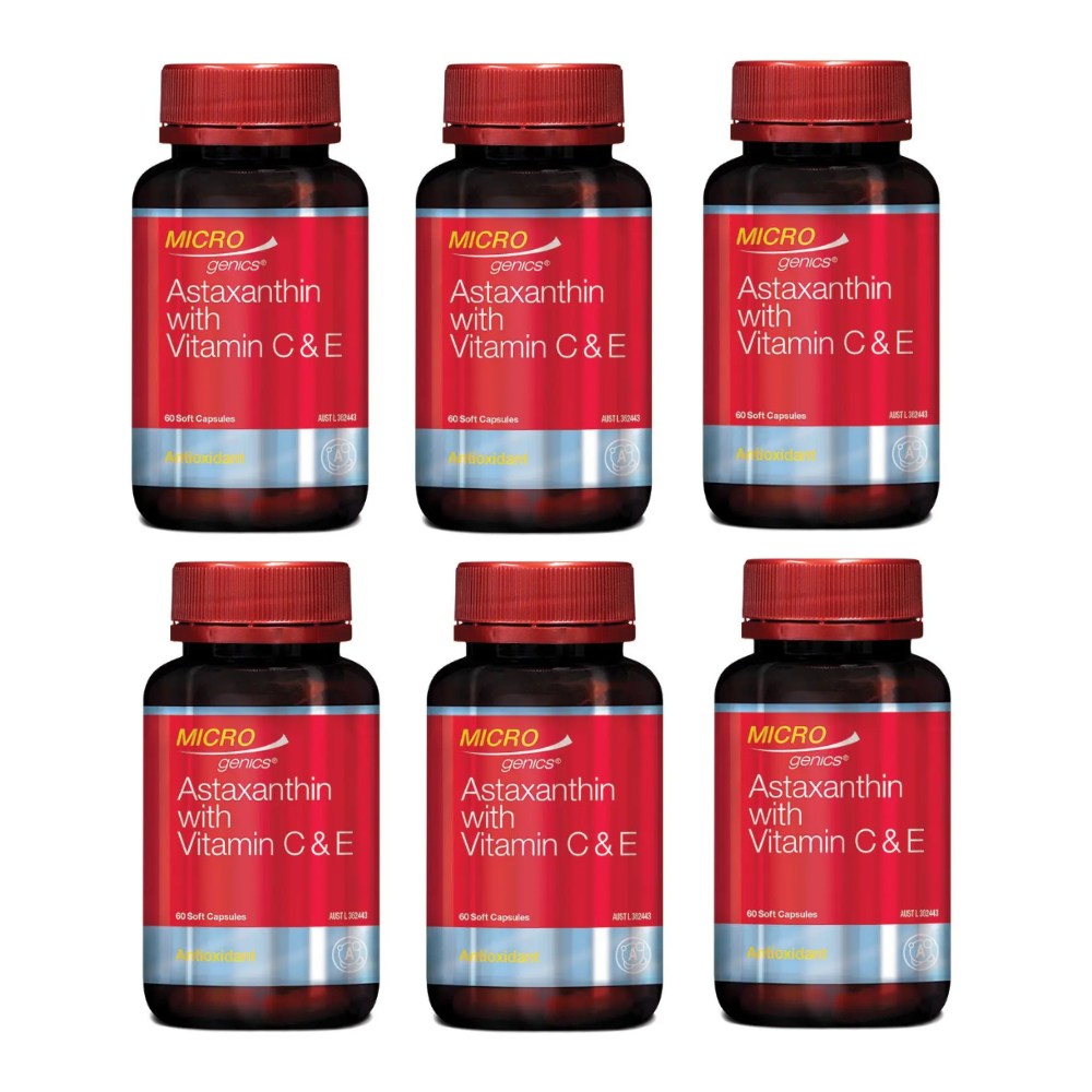 [호주직배송] <b>마이크로제닉스 아스타잔틴</b> 비타민C E Microgenics Astaxanthin High Strength With Vitamin C &amp; E  6개  60정