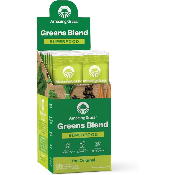 Amazing Grass 어메이징 그라스 <b>그린스 블렌드</b> 슈퍼푸드 <b>에너지</b> 증진용 그린 <b>파우더</b> 믹스 유기농 스피루리나 클로렐라 비트 뿌리 가루 소화 효소 및 프로바이오틱스 포함 오