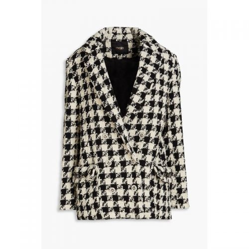 마쥬 Double-breasted houndstooth boucle-tweed blazer