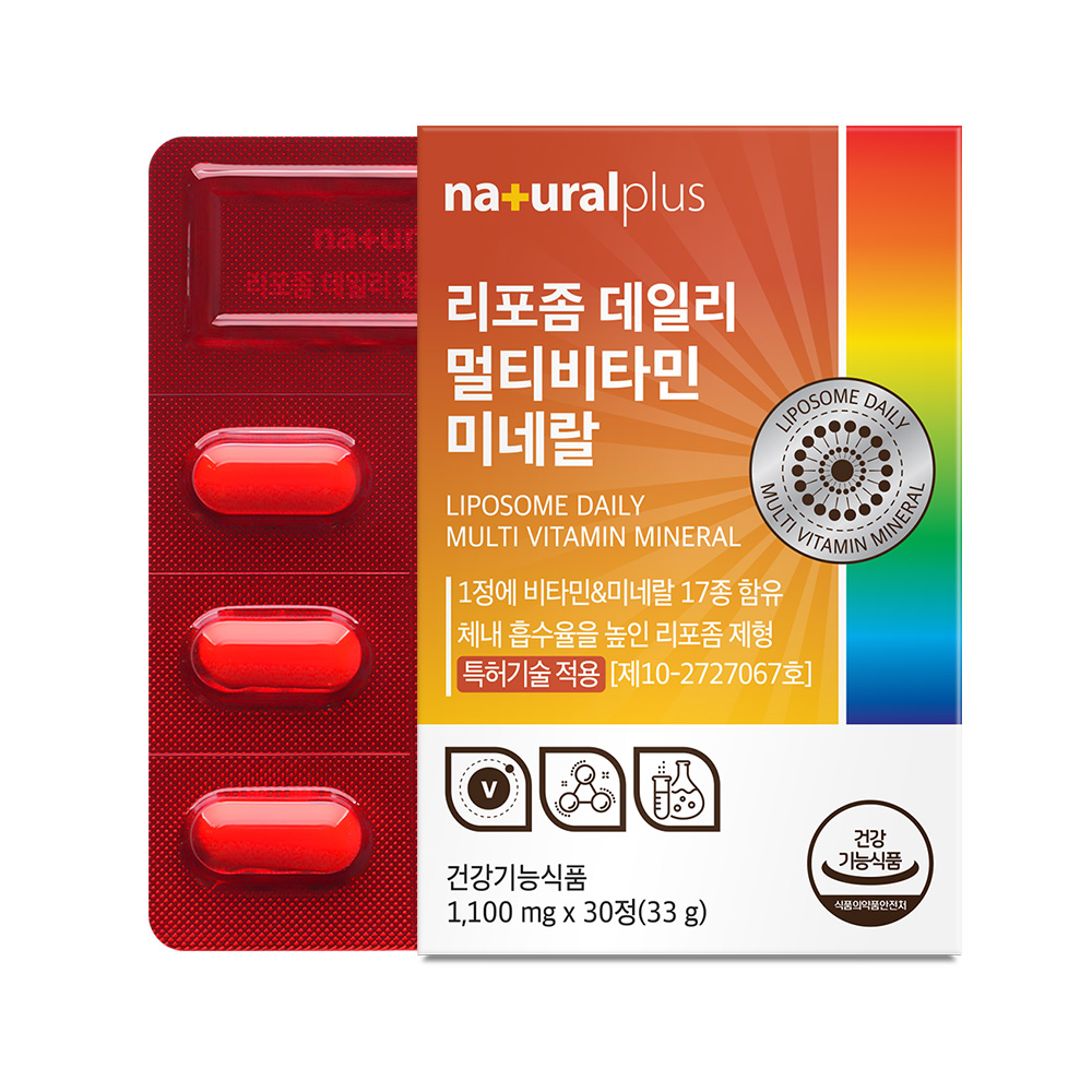 내츄럴플러스 리포좀 데일리 멀티<b>비타민</b>미네랄 1100mg x 30정, 3개