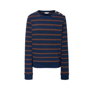 [헤지스레이디스] 25FW 클래식핏 니트라이크 스트라이프 스웨트셔츠 네이비 HSTS5DC82N2