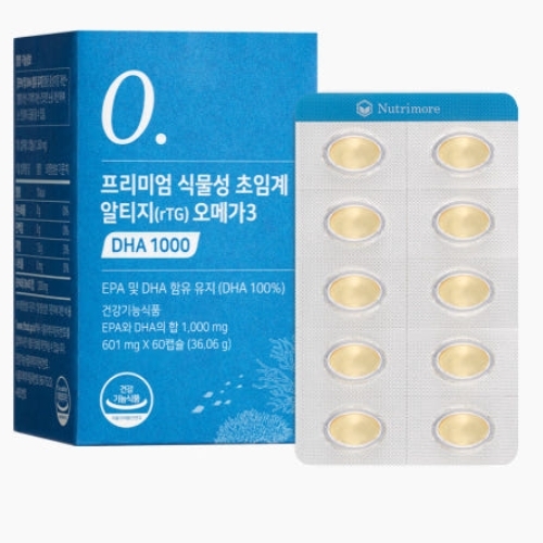 뉴트리모어 프리미엄 식물성 초임계 알티지 <b>오메가3</b> DHA 1000 601mg x 60캡슐, 1개