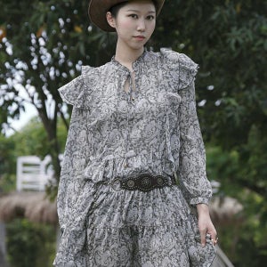 [솔레비아] ☀️SOLÉVIA 에스닉 패턴 프릴 캉캉 미니원피스 하이엔드 유니크_그린_25FECNDR_GN