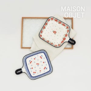 프라카 폴란드풍 도자기 사각 핸들 앞접시 2P 세트