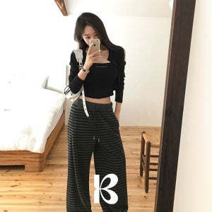 내일도착 와이드팬츠 [MADE/숏,롱]위니 단가라 니트팬츠