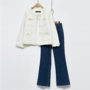 르샵 태슬 포켓 금장 버튼 여성 트위드 자켓 (DO1JK029A)