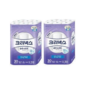 코스트코 무형광 무색 무향 물로붙인 도톰한 엠보싱 크리넥스 아쿠아프레시 순수소프트 카카오프렌즈 3겹 화장지 30m x 30롤 x 2팩 폭 98mm  2개