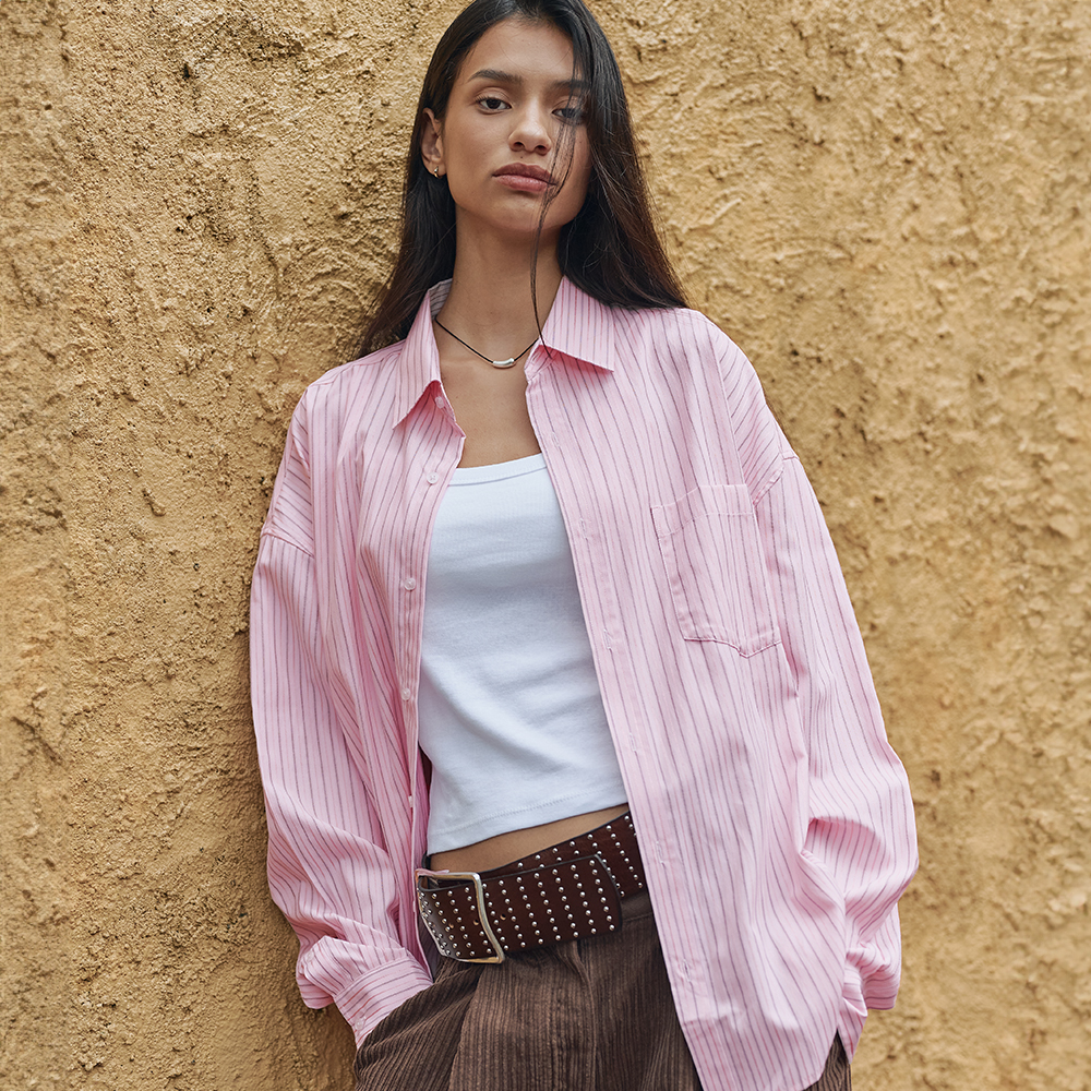 [비터셀즈] Oversized Sasha Stripe Shirt-Pink