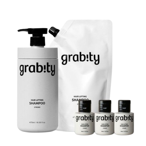 GRABITY 헤어 리프팅 샴푸 스트롱 475ml + 30ml x 3개 + 475ml(리필, 가는 모발용)
