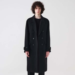 [에스티코] 더블 브레스티드 WOOL 코트_블랙 (오버핏)