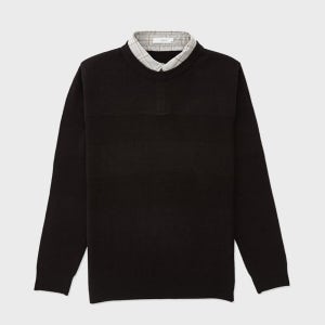 [에스티코] [DIEMS by STCO] 셔츠 레이어드 라운드 니트 (블랙)