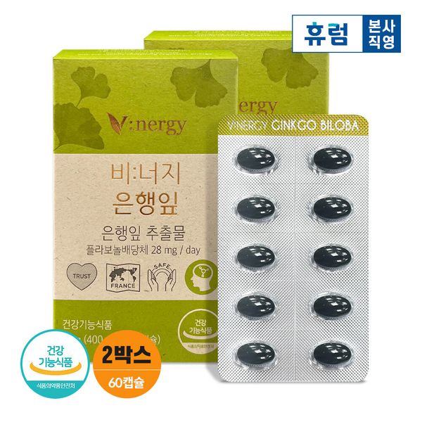 [<b>휴럼</b>] <b>휴럼</b> 비너지 은행잎 추출물 징코 <b>기억력</b> 2박스
