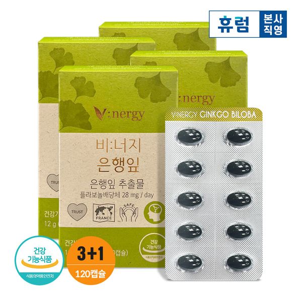 [<b>휴럼</b>] <b>휴럼</b> 비너지 은행잎 식물성 징코 <b>기억력</b> 3+1박스 (4개월분)
