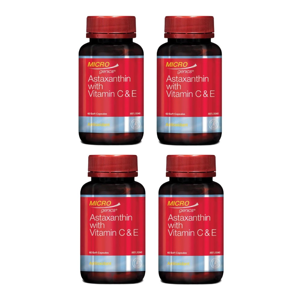 [호주직배송] <b>마이크로제닉스 아스타잔틴</b> 비타민C E Microgenics Astaxanthin High Strength With Vitamin C &amp; E  4개  60정