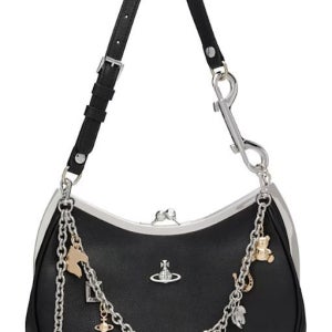 비비안웨스트우드 블랙 그레인 양가죽 숄더백 참 프레임 252314F048031 143057233