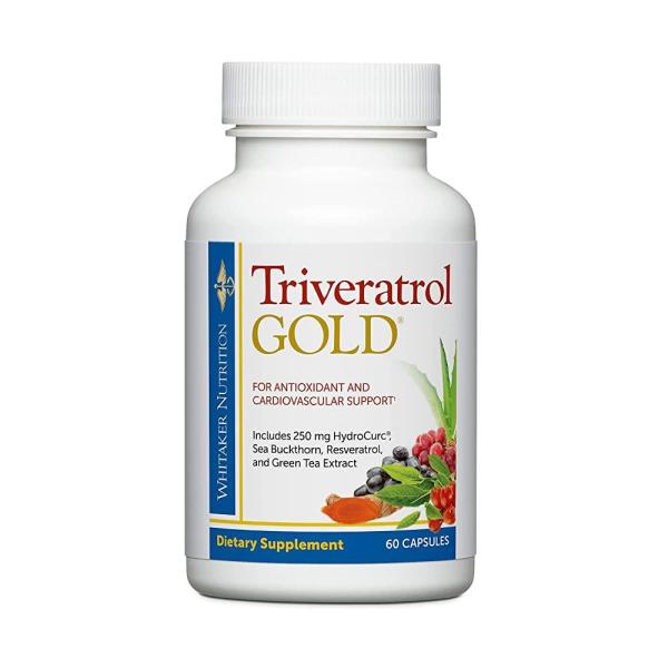 Whitakers <b>Triveratrol Gold</b>  레스베라트롤 및 알로에 베라 녹차 및 강황 추출물이 함유된 건강한 보충