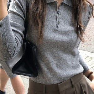 반소매티셔츠 (당일) [overtake] 오버테이크 무드 배색 스티치 카라 골지 니트 (3color) 긴팔/스웨터/풀오버/슬림핏/하프버튼/데일리룩