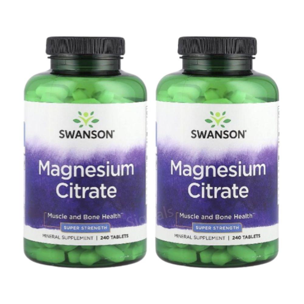 [2병] 스완슨 유기염 마그네슘 <b>시트레이트 225mg</b> 240정 보충제 Citrate  2개