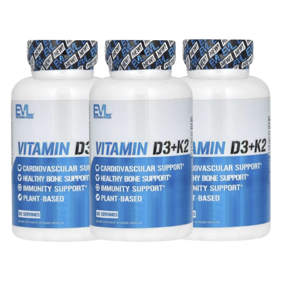 (3통묶음) <b>에볼루션 뉴트리션 비타민</b> D3 콜레칼시페롤 <b>K2</b> 메나퀴논 베지캡슐 60정  3개