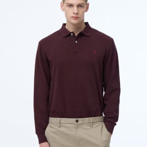 [헤지스 남성] [스테디셀러] 버건디 단색 면혼방 긴팔카라티셔츠 WHTS4D432D2