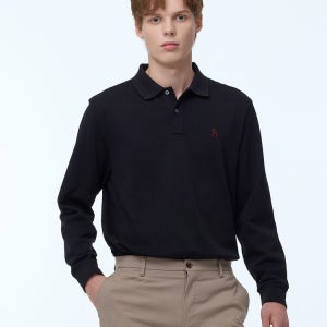 [헤지스 남성] [스테디셀러] 블랙 단색 면혼방 긴팔카라티셔츠 WHTS4D432BK