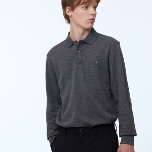 [헤지스 남성] [스테디셀러] 차콜그레이 단색 면혼방 긴팔카라티셔츠 WHTS4D432CG