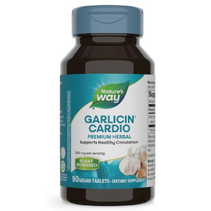 <b>Natures Way</b> Garlicin Cardio 프리미엄 허브 건강한 <b>혈액 순환</b> 지원 1회 제공량당 350mg 90정
