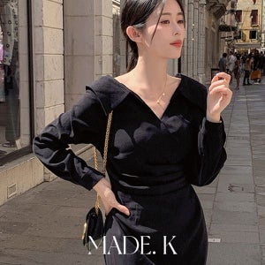 내일도착 롱원피스 [MADE]르에보 카라 랩 셔링 롱 원피스(S-XL/3만장돌파/하객룩/격식룩/가을하객룩/가을원피스/하객룩원피스/브이넥원피스)