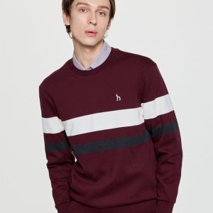 [헤지스 남성] 와인 컬러블럭 맨투맨 HZTS5D603D2