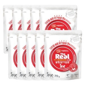 더리얼 슬림 닭가슴살 파우치 CAT 70g x 10개 세트 습식 양이 간식 고단백 무첨가 저지방