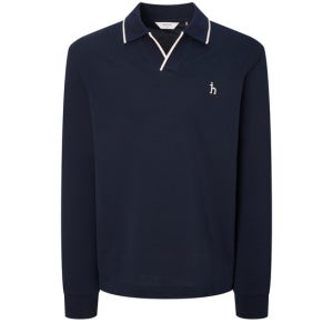 [헤지스 남성] [쿨라이트] 네이비 팁배색 긴팔 오픈카라 티셔츠 HZTS5F303N2