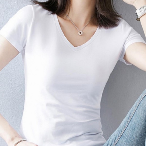 [모노무드] MNO S/S <b>V라인</b> V넥 우먼 흰티이너<b>티 스탠다드</b> 타이트핏 하프슬리브 탑 <b>V라인</b> 머스트해브