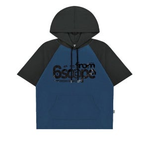 [이스케이프프롬] 6scape 프린트 나일론 배색 숏 슬리브 후디 딥블루_E252HTS004DB