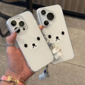 [케이린] 2종 키링포함 귀여운 곰돌이 토끼 아이폰 강아지 투명 심플 동물 캐릭터 페이스 생일선물 아이폰케이스11 12 13 14 15 16 프로맥스 프로 플러스 [아이폰]