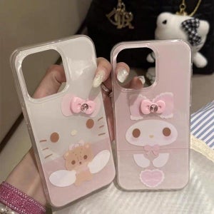 [케이린] 2종 핑크리본 고양이 아이폰케이스 커플케이스 우정 여리여리 귀여운 캐릭터 러블리 생일선물 주문제작 아이폰11 12 13 14 15 16 프로맥스 프로 플러스 [아이폰]