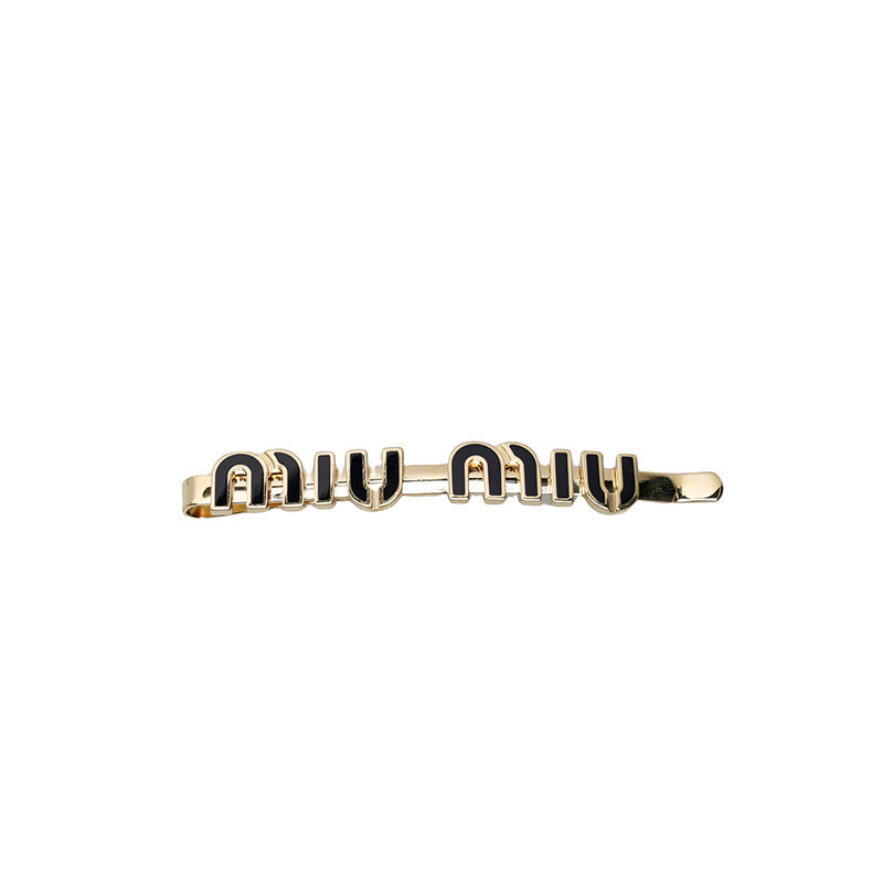 미우 미우 블랙 골드 메탈 로고 헤어핀 (38280781)