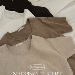 [포근이너템]인모어 유넥 피치 기모 겨울 반팔 티셔츠