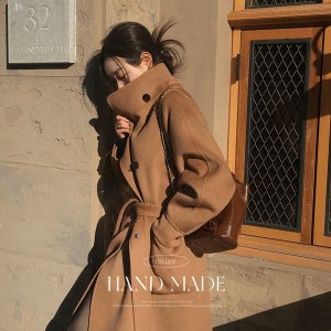 내일도착 롱코트 [MADE/울100%]로그 핸드메이드 하이넥 오버핏 롱코트