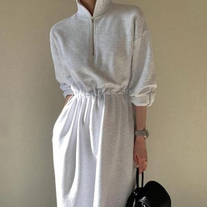 [로디] [오늘출발] 데일리 반집업 허리밴딩 카라 원피스