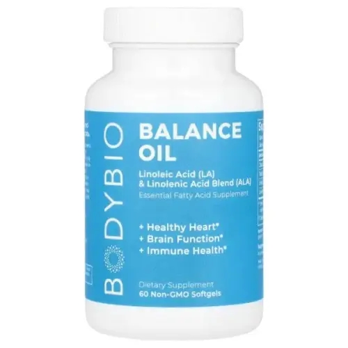 BodyBio, Balance 오일, <b>리놀레산 LA</b> 및 리놀렌산 혼합물 ALA , 유전자 변형 성분 무함유 소프트젤 60정